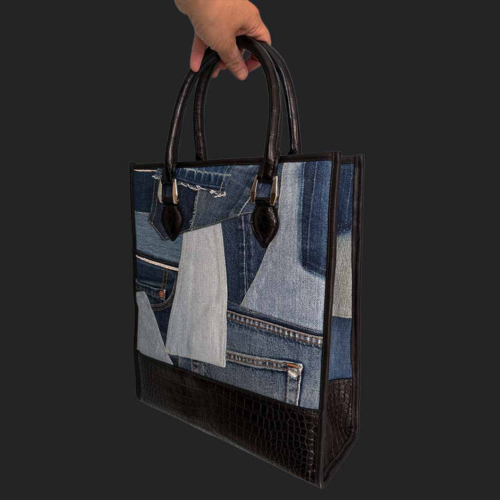クロコダイル トートバッグ CROCO POROSUS x VINTAGE DENIM