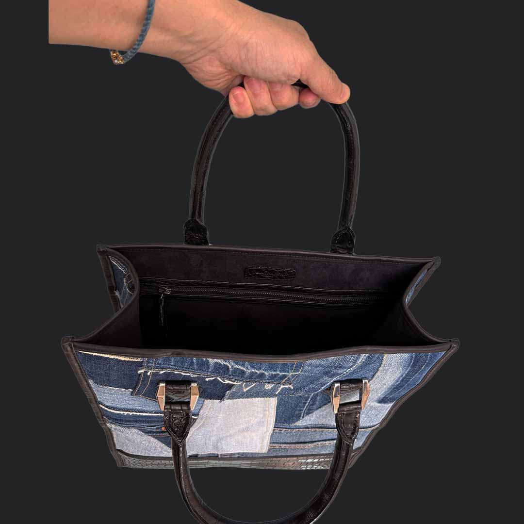 クロコダイル トートバッグ CROCO POROSUS x VINTAGE DENIM