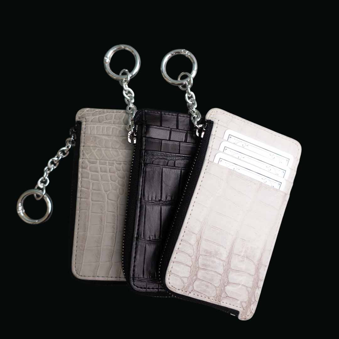 クロコダイル　ポロサス　ブラック　コンパクトウォレット　財布　ハンドメイド クロコダイル ポロサス ブラック L字ファスナー コンパクト財布